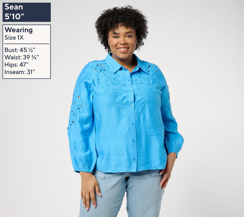 LOGO Lavish by Lori Goldstein Embroidered Eyelet Blouse — View 2