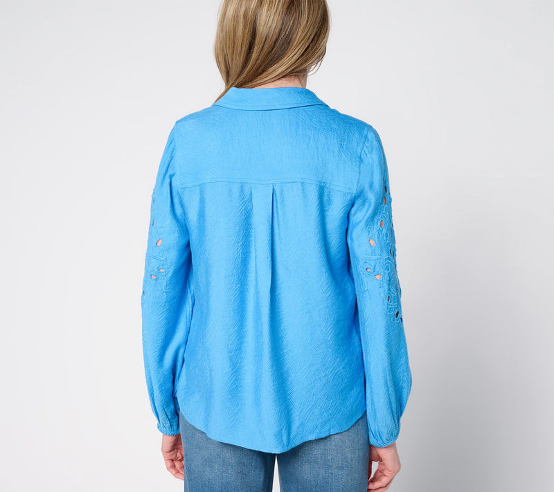 LOGO Lavish by Lori Goldstein Embroidered Eyelet Blouse — View 4