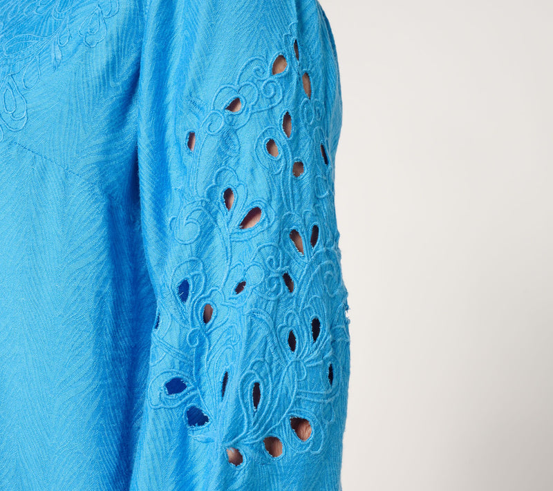 LOGO Lavish by Lori Goldstein Embroidered Eyelet Blouse — View 6