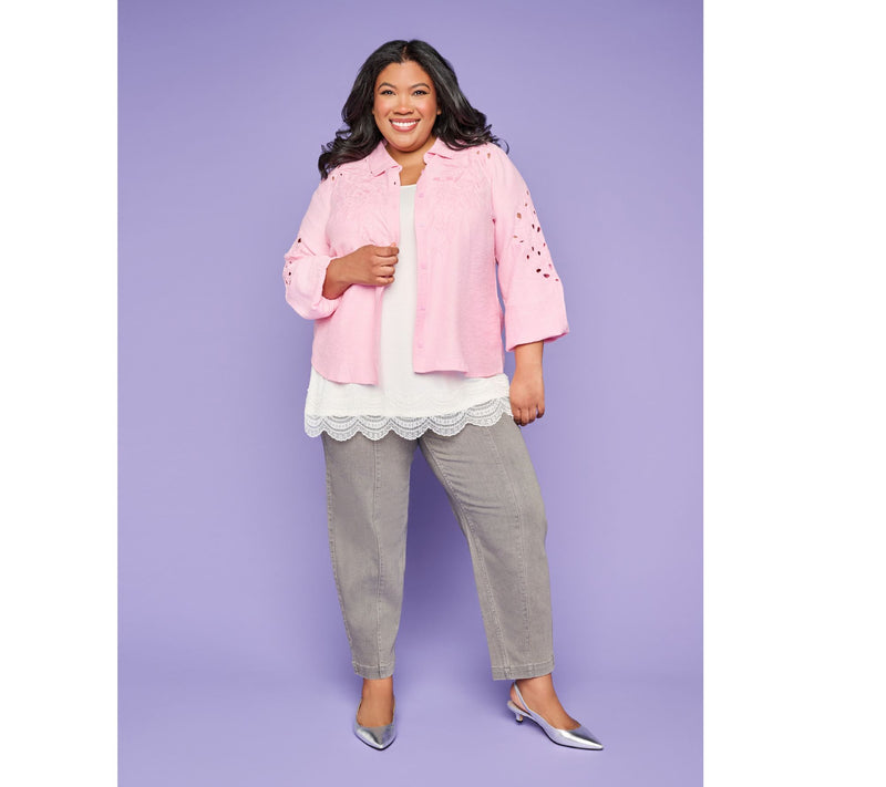 LOGO Lavish by Lori Goldstein Embroidered Eyelet Blouse — View 7