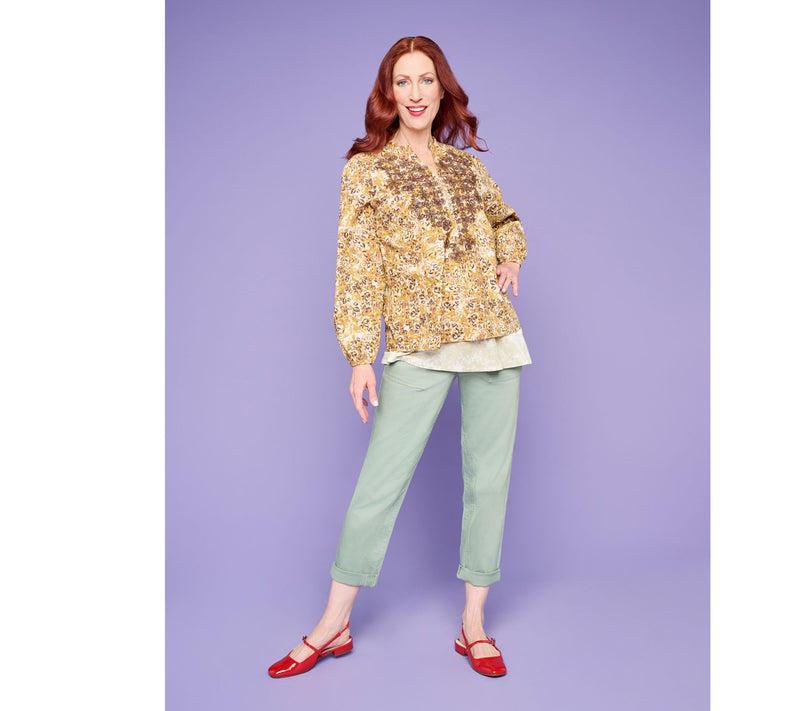 LOGO Lavish by Lori Goldstein Animal Print Embroidered Cotton Blouse — View 13