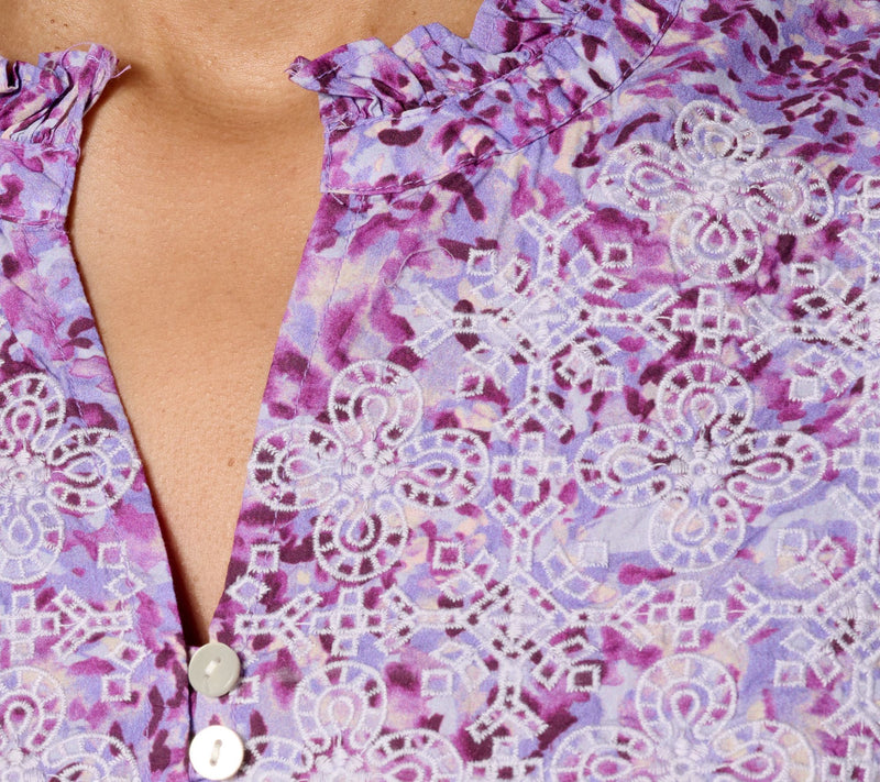 LOGO Lavish by Lori Goldstein Animal Print Embroidered Cotton Blouse — View 12
