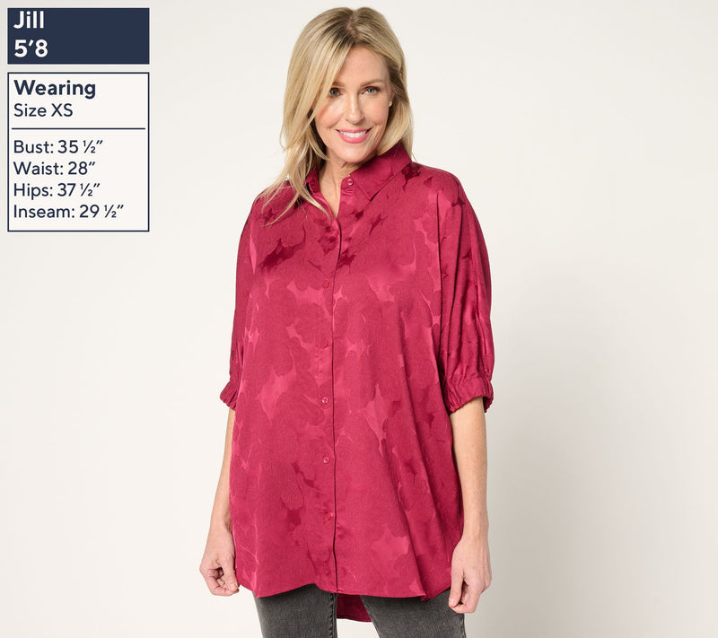 LOGO by Lori Goldstein Jacquard Button Front Shirt — View 3