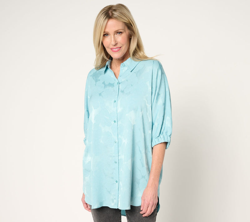 LOGO by Lori Goldstein Jacquard Button Front Shirt — View 12