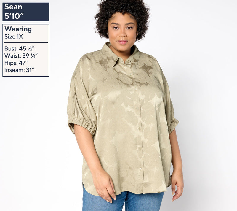 LOGO by Lori Goldstein Jacquard Button Front Shirt — View 2
