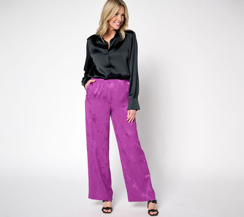 LOGO by Lori Goldstein Petite Full Length Wide Leg Soft Pants — View 5