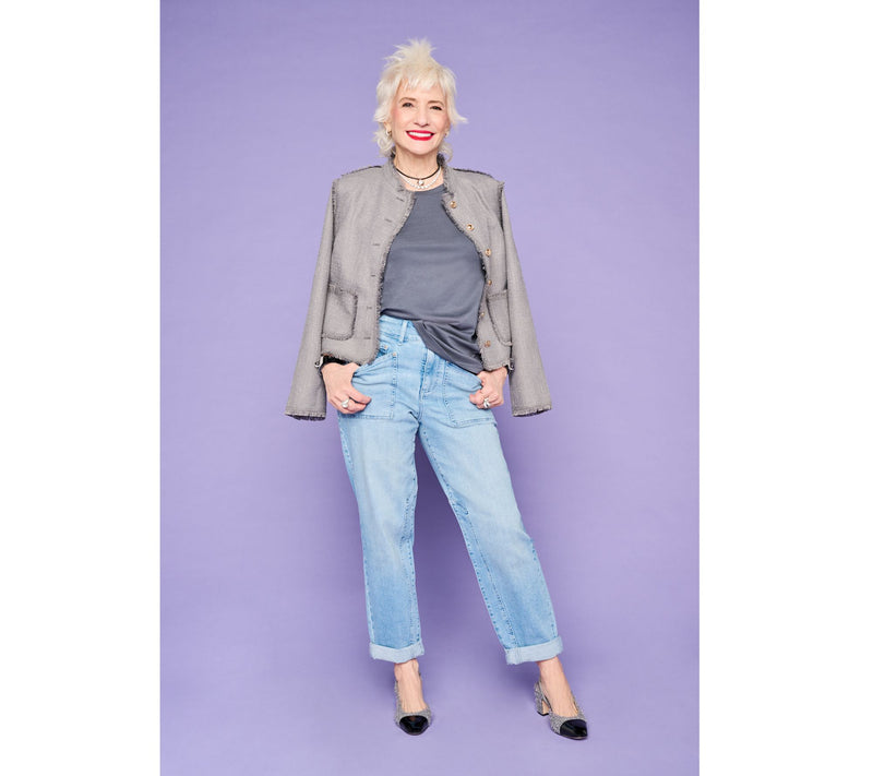 LOGO by Lori Goldstein Button Front Jacket with Fray Detail — View 13