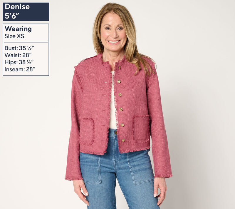 LOGO by Lori Goldstein Button Front Jacket with Fray Detail — View 8