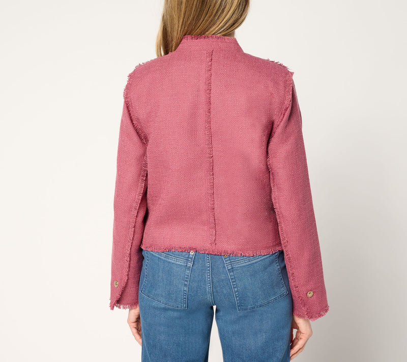 LOGO by Lori Goldstein Button Front Jacket with Fray Detail — View 9