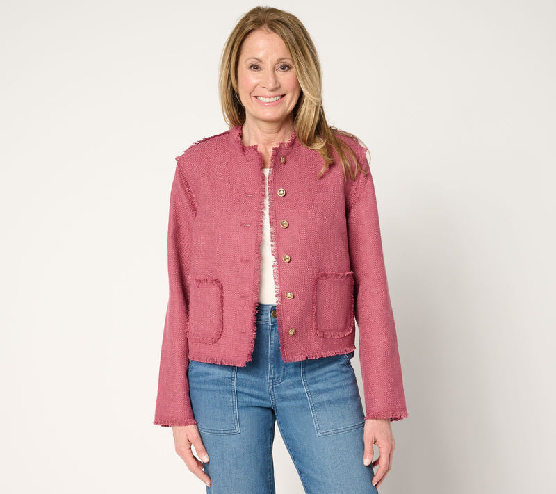 LOGO by Lori Goldstein Button Front Jacket with Fray Detail — Main view