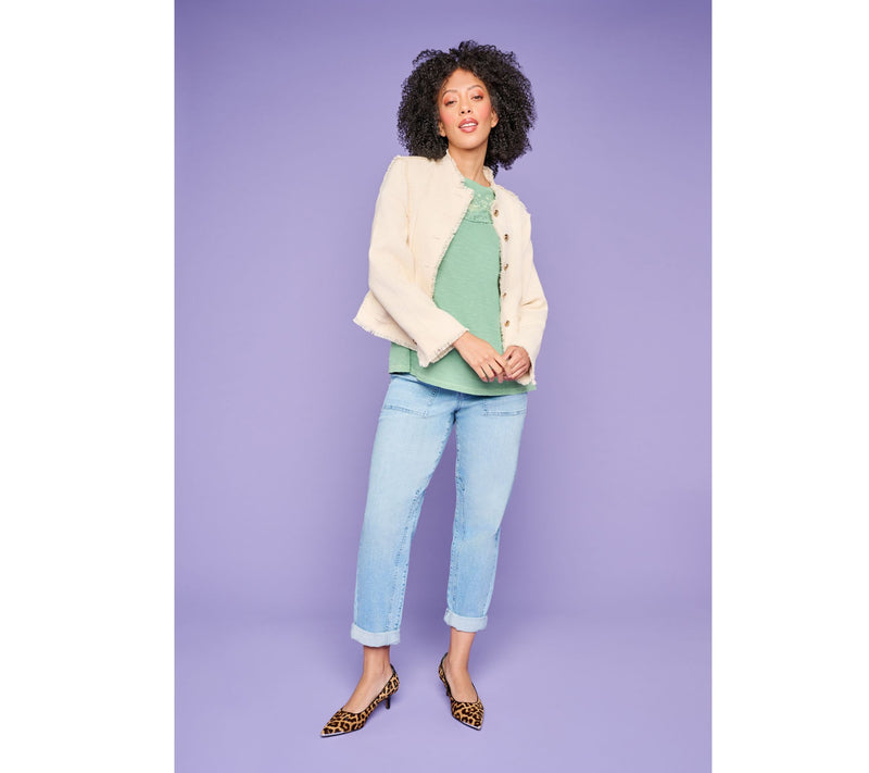 LOGO by Lori Goldstein Button Front Jacket with Fray Detail — View 12