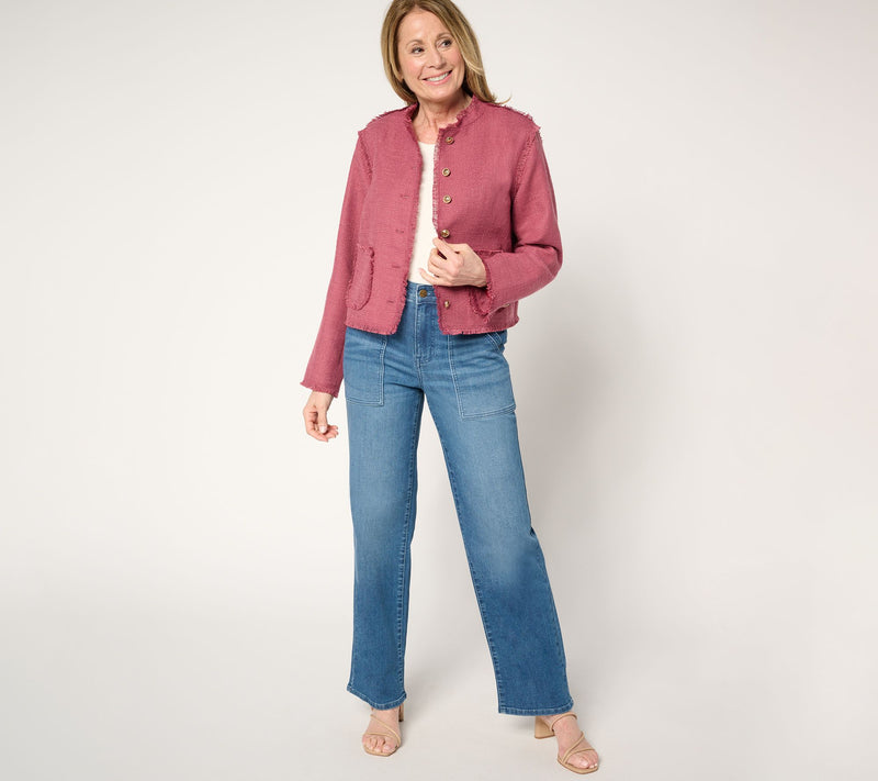 LOGO by Lori Goldstein Button Front Jacket with Fray Detail — View 10