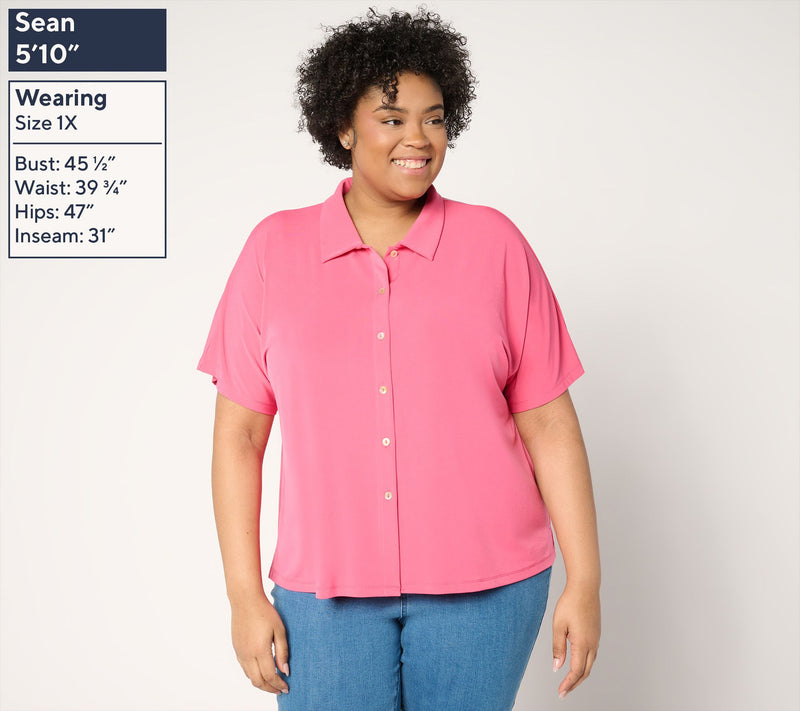 Susan Graver Every Day Liquid Knit Dolman Sleeve Camp Shirt — View 2