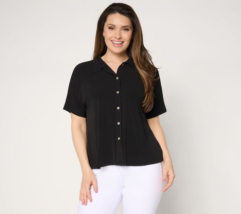 Susan Graver Every Day Liquid Knit Dolman Sleeve Camp Shirt — View 15