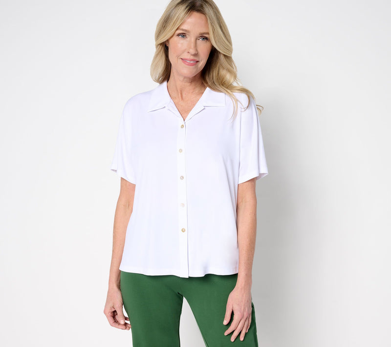 Susan Graver Every Day Liquid Knit Dolman Sleeve Camp Shirt — View 17