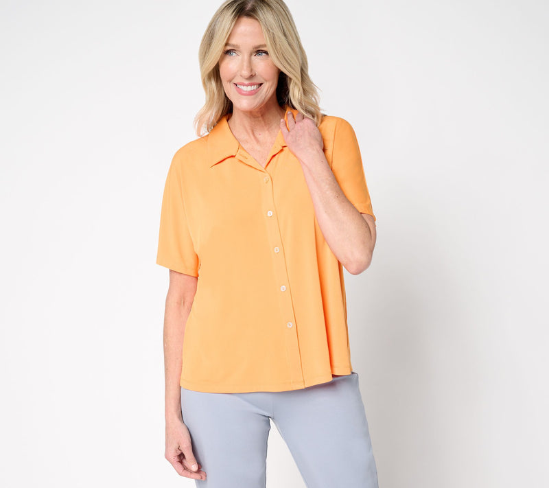 Susan Graver Every Day Liquid Knit Dolman Sleeve Camp Shirt — View 19