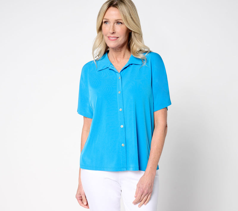 Susan Graver Every Day Liquid Knit Dolman Sleeve Camp Shirt — View 21