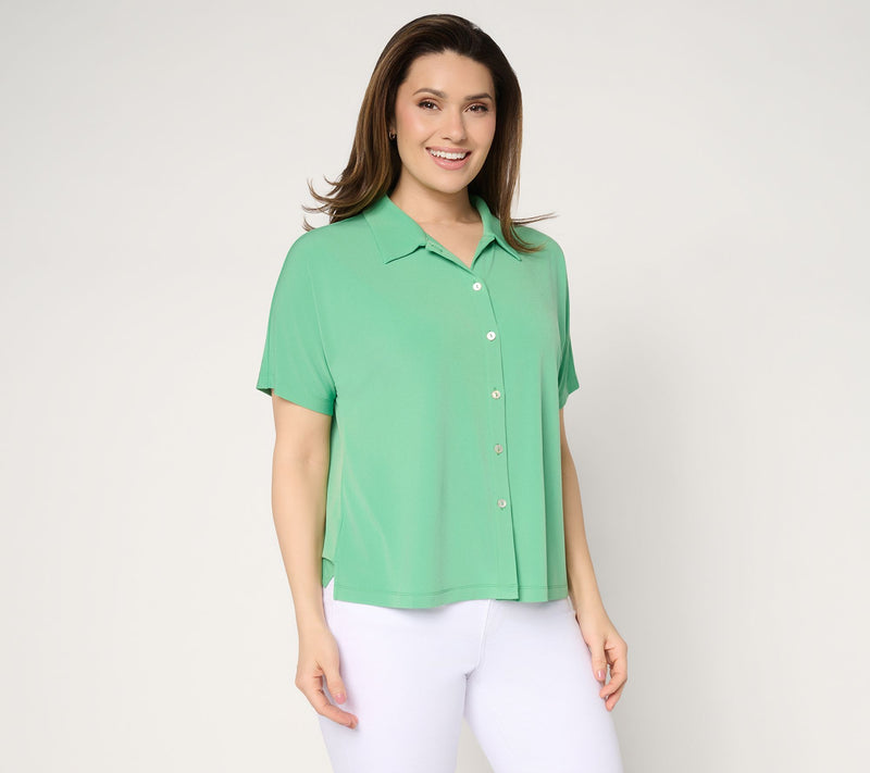 Susan Graver Every Day Liquid Knit Dolman Sleeve Camp Shirt — View 22