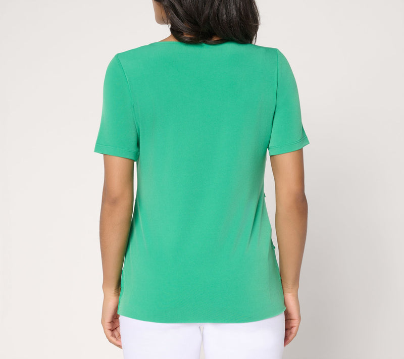 Susan Graver Liquid Knit Short Sleeve Scoop-Neck Tiered Top — View 14