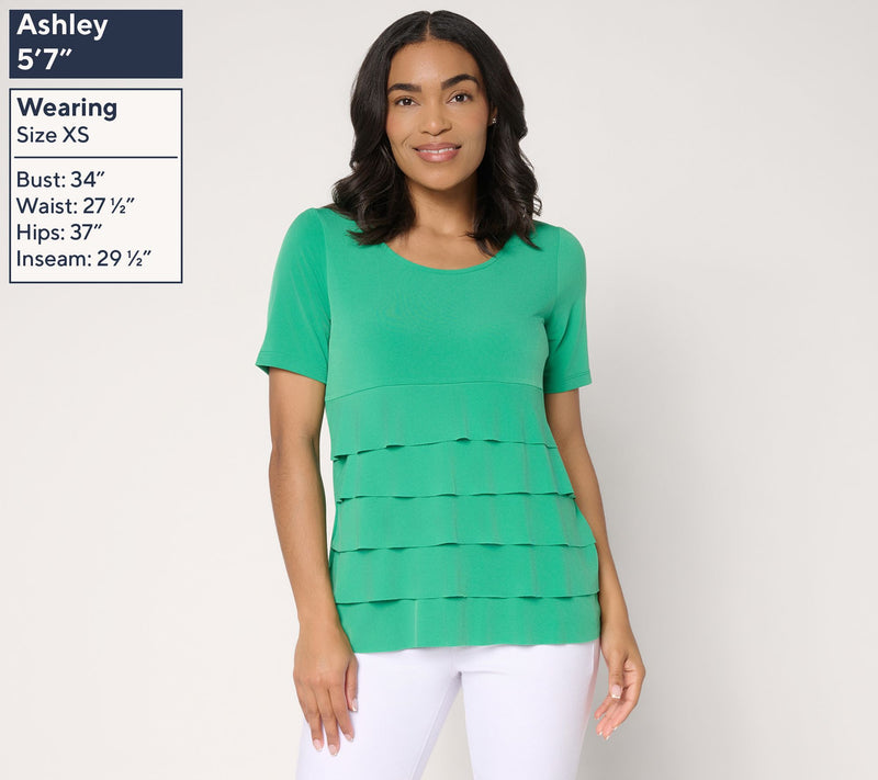 Susan Graver Liquid Knit Short Sleeve Scoop-Neck Tiered Top — View 13