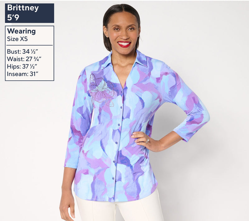 Susan Graver Regular Printed Liquid Knit Tunic w/ Embellishment — View 3