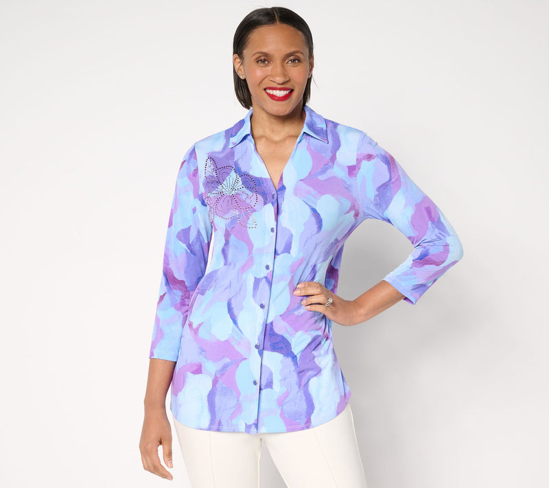 Susan Graver Regular Printed Liquid Knit Tunic w/ Embellishment — Main view