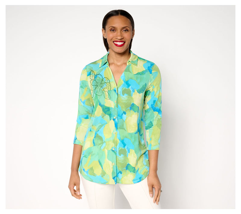 Susan Graver Petite Printed Liquid Knit Tunic w/ Embellishment — View 10