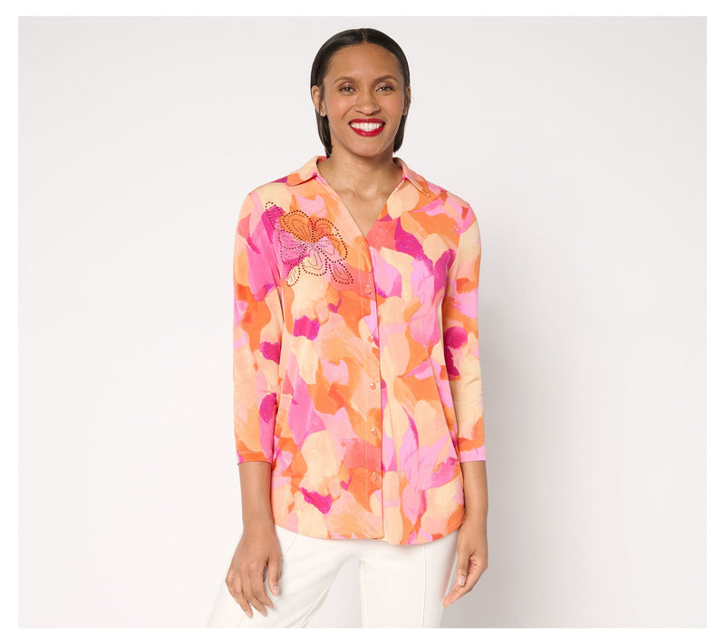 Susan Graver Petite Printed Liquid Knit Tunic w/ Embellishment — View 11