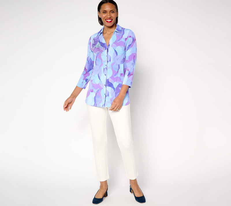 Susan Graver Petite Printed Liquid Knit Tunic w/ Embellishment — View 5