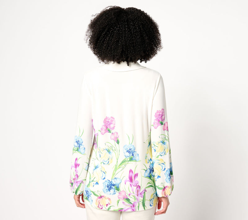 GRAVER Susan Graver Printed Liquid Knit Button-Front Shirt — View 12