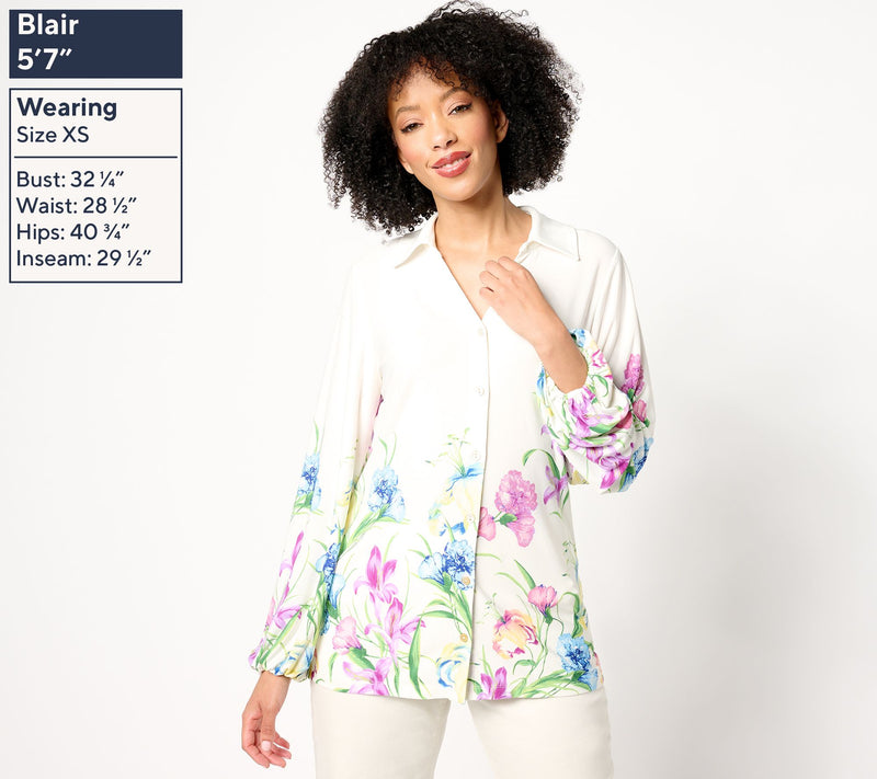 GRAVER Susan Graver Printed Liquid Knit Button-Front Shirt — View 11