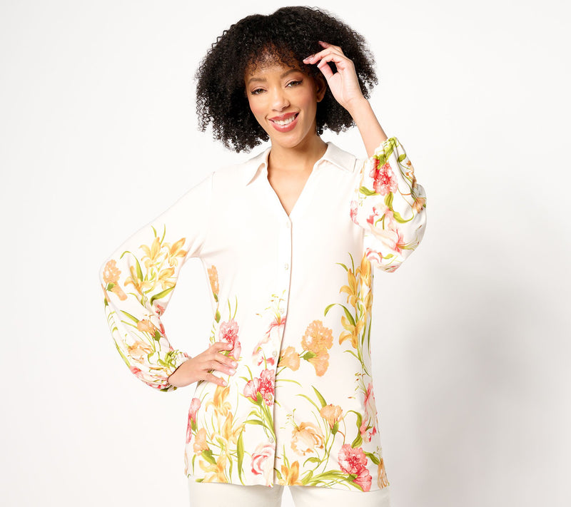 GRAVER Susan Graver Printed Liquid Knit Button-Front Shirt — View 7