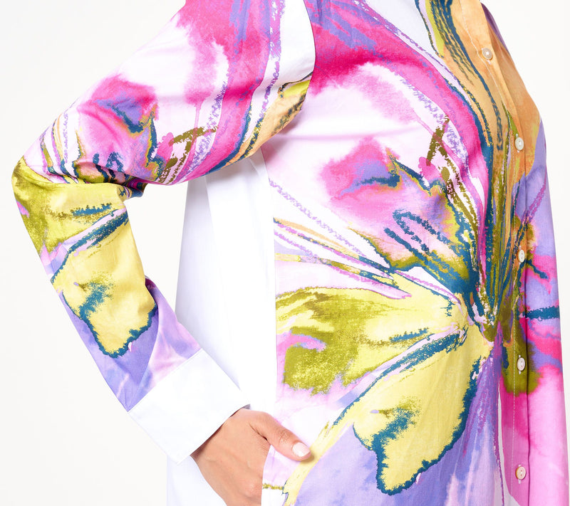 Susan Graver Regular Printed Stretch Poplin Button Front Duster — View 8