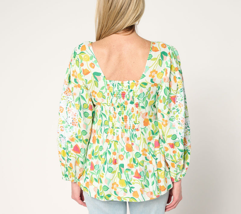Susan Graver PURE Embroidered Printed Cotton Gauze Blouse — View 6