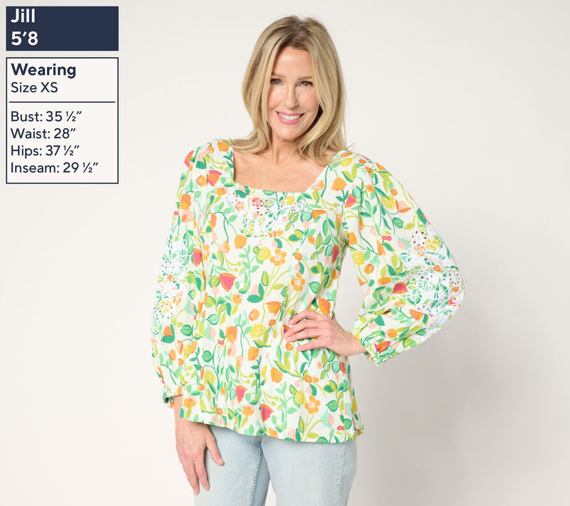Susan Graver PURE Embroidered Printed Cotton Gauze Blouse — View 5