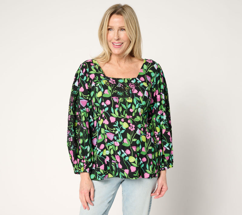 Susan Graver PURE Embroidered Printed Cotton Gauze Blouse — View 12