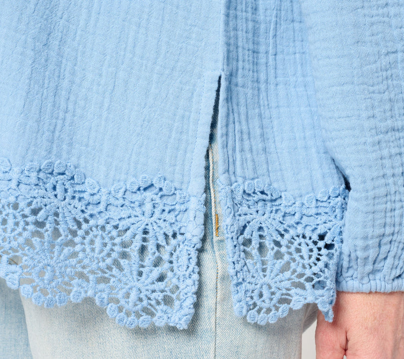 Susan Graver PURE Regular Cotton Gauze Button Front Tunic w/Lace — View 16