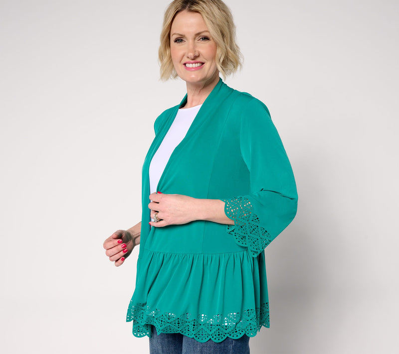 GRAVER Susan Graver Regular Liquid Knit Tiered Laser Cut Cardigan — Main view