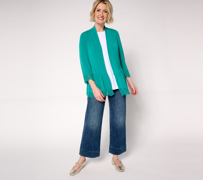 GRAVER Susan Graver Regular Liquid Knit Tiered Laser Cut Cardigan — View 15