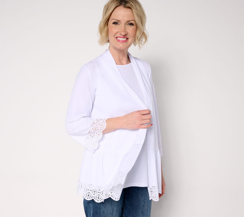 GRAVER Susan Graver Regular Liquid Knit Tiered Laser Cut Cardigan — View 5
