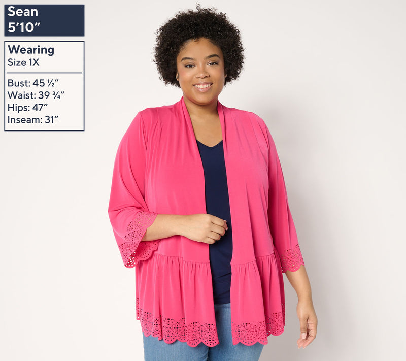 GRAVER Susan Graver Regular Liquid Knit Tiered Laser Cut Cardigan — View 12