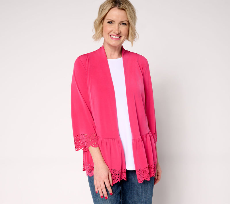 GRAVER Susan Graver Regular Liquid Knit Tiered Laser Cut Cardigan — View 7