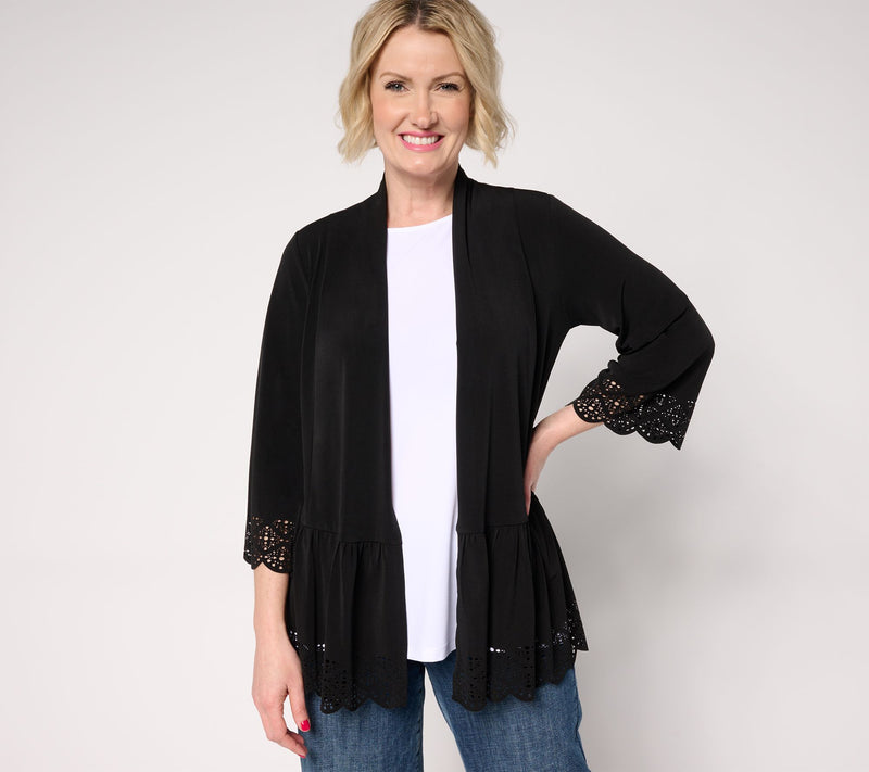 GRAVER Susan Graver Petite Liquid Knit Tiered Laser Cut Cardigan — View 12