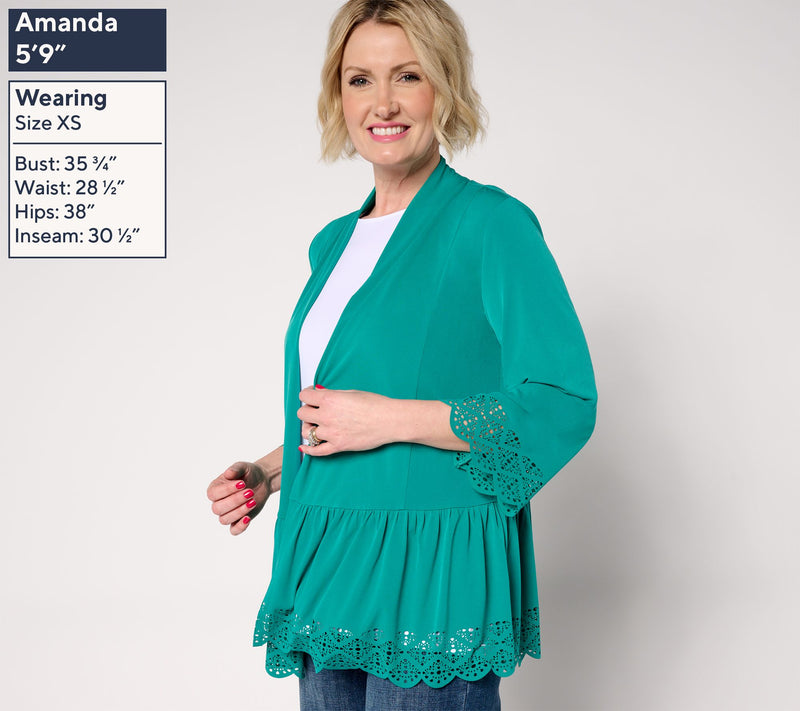 GRAVER Susan Graver Petite Liquid Knit Tiered Laser Cut Cardigan — View 3