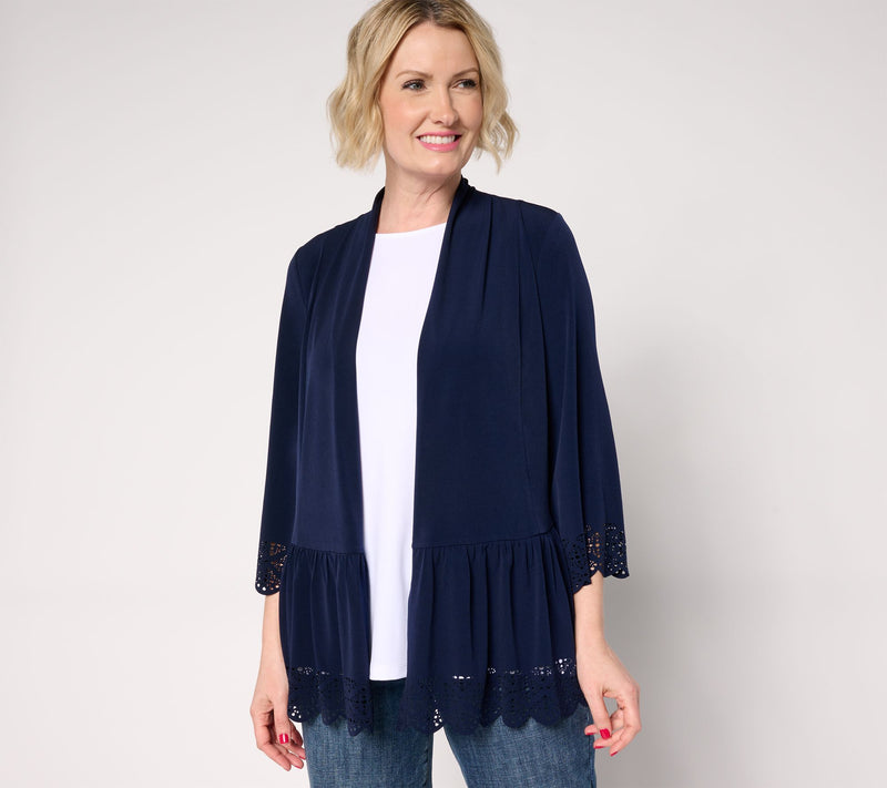 GRAVER Susan Graver Petite Liquid Knit Tiered Laser Cut Cardigan — View 13