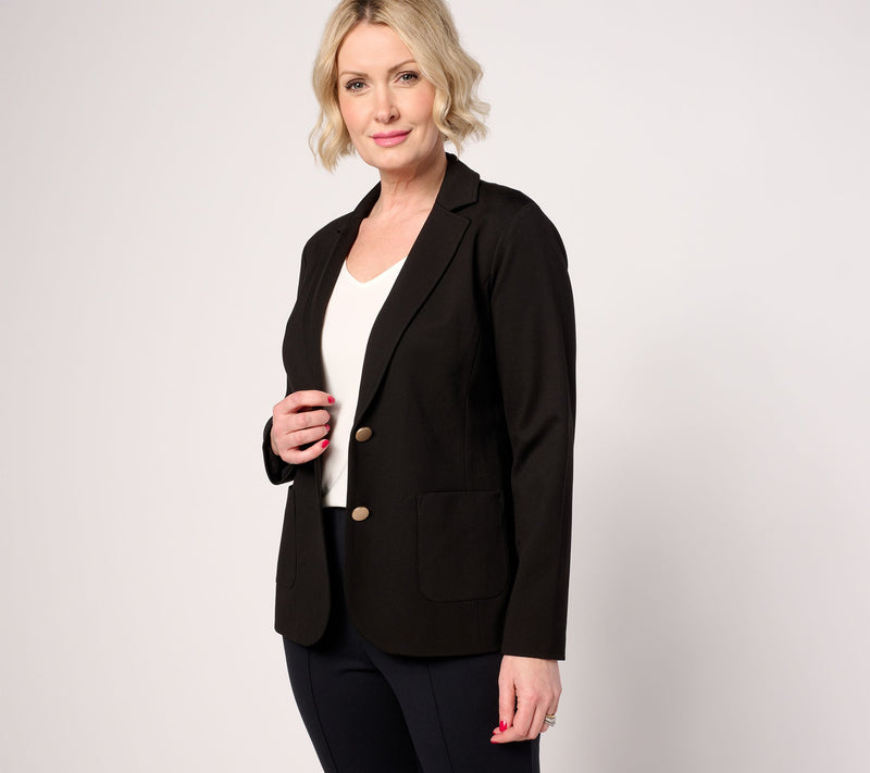 Tailored by Susan Graver Regular Sleek Ponte Blazer — View 3