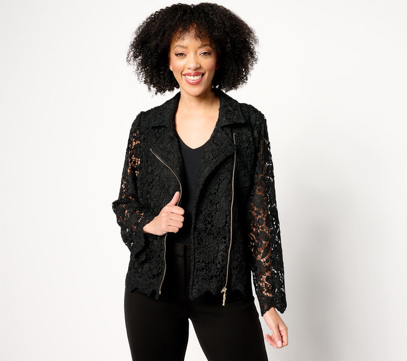 GRAVER Susan Graver Lace Puff Shoulder Moto Jacket — View 11