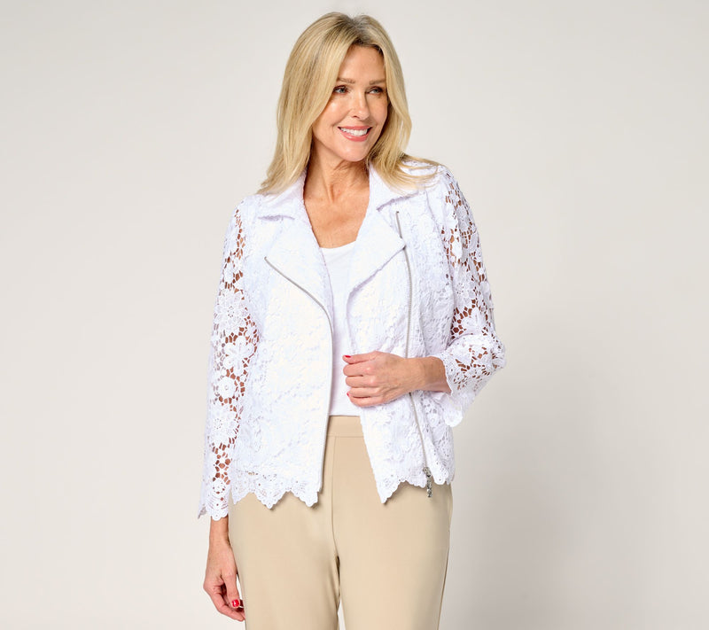 GRAVER Susan Graver Lace Puff Shoulder Moto Jacket — View 3