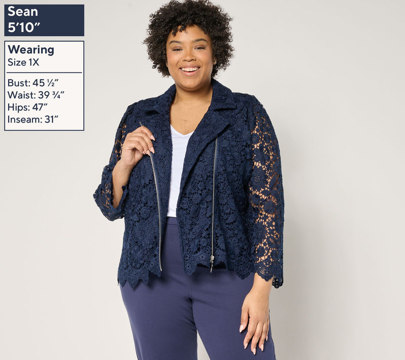 GRAVER Susan Graver Lace Puff Shoulder Moto Jacket — View 4
