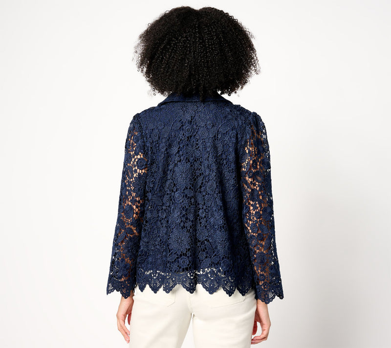 GRAVER Susan Graver Lace Puff Shoulder Moto Jacket — View 5
